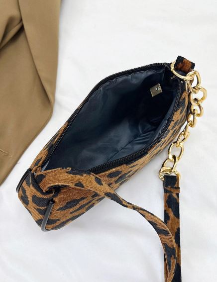 Luxe Leopard Baguette Shoulder Bag