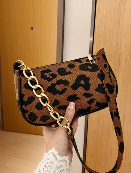 Luxe Leopard Baguette Shoulder Bag