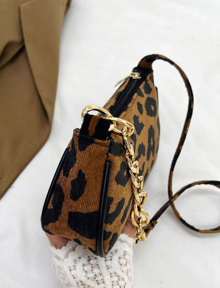 Luxe Leopard Baguette Shoulder Bag